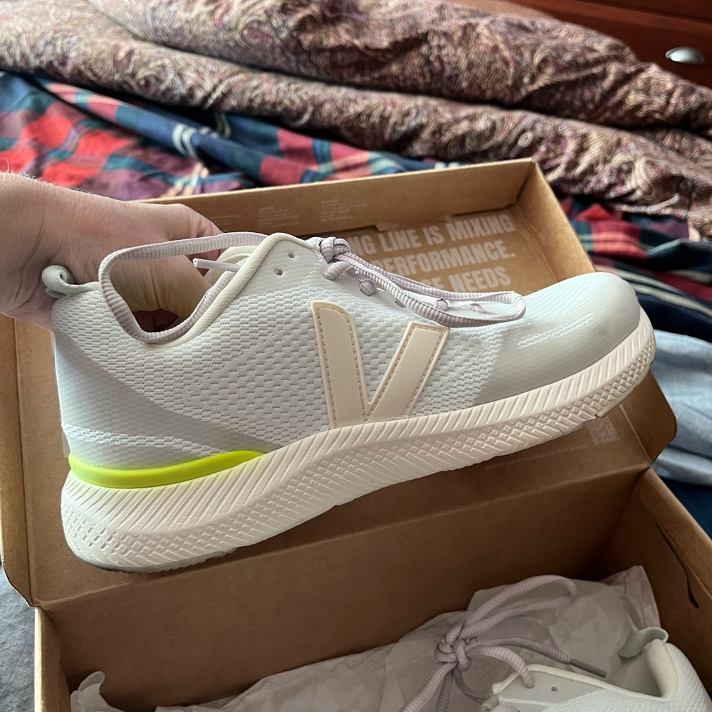 Veja Women's White and Cream Sneakers with Neon Accents